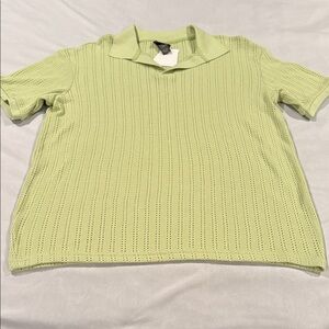 H&M Polo Shirt Light Green Cotton Blend Crochet Style Men’s Size M